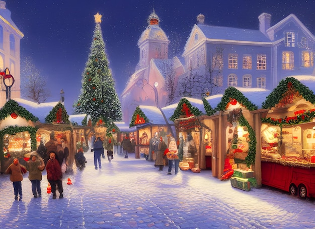 European city streets at christmas, christmas market, happy new year atmosphere