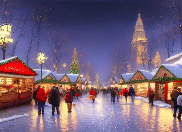 European city streets at christmas, christmas market, happy new year atmosphere