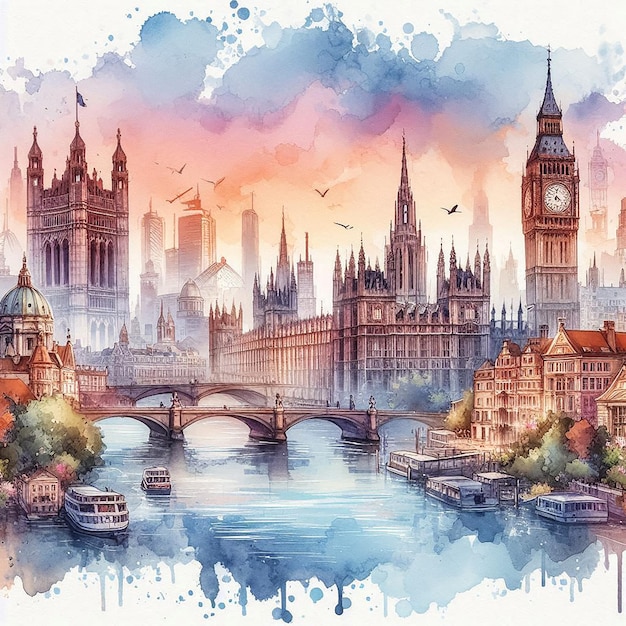 Photo european cityscape watercolor illustration