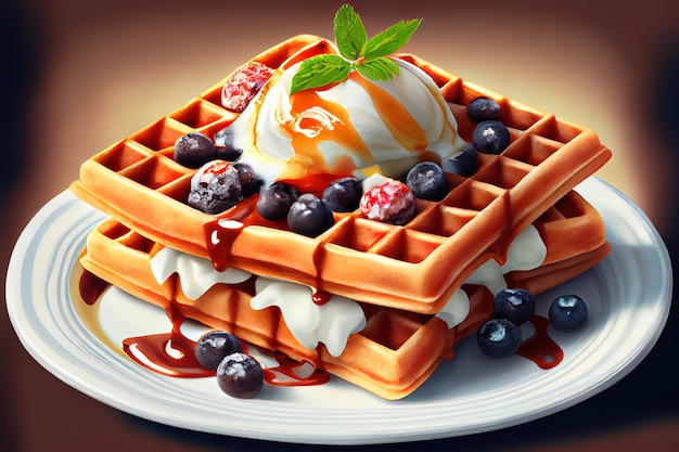 European Cuisine Waffles food