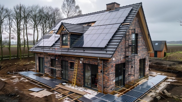 European Engineers Install Solar Panels on Country House Roof Collaboratively