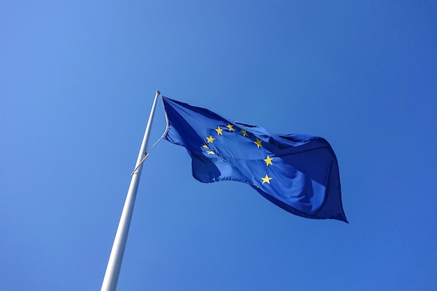 European flag blowing waving in wind