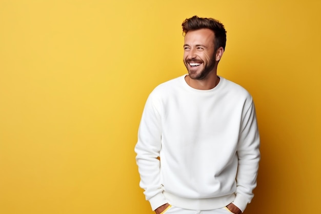 European Male Model in Blank White Sweatshirt Fashion Portraiture Generative Ai