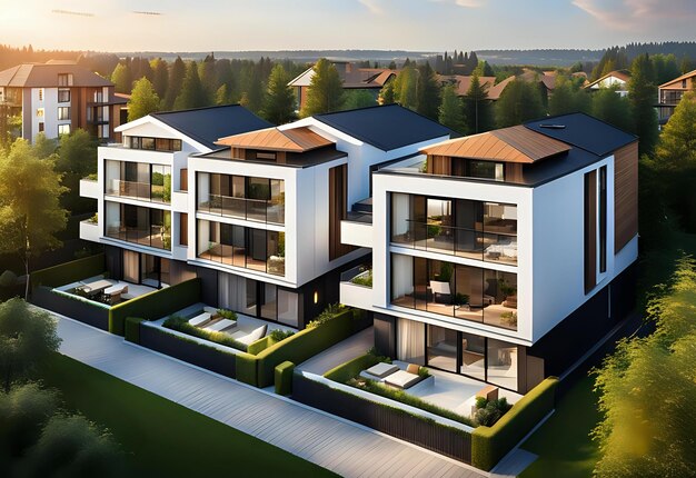 Photo european modern homes with suburban development scenery