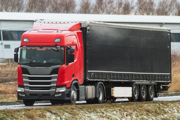 European SemiTrailer Truck Hauling Goods on a Highway Road