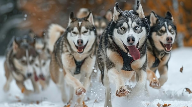 European sled dogs running on musher 39s race