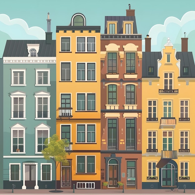 European Style Building Architecture Illustration