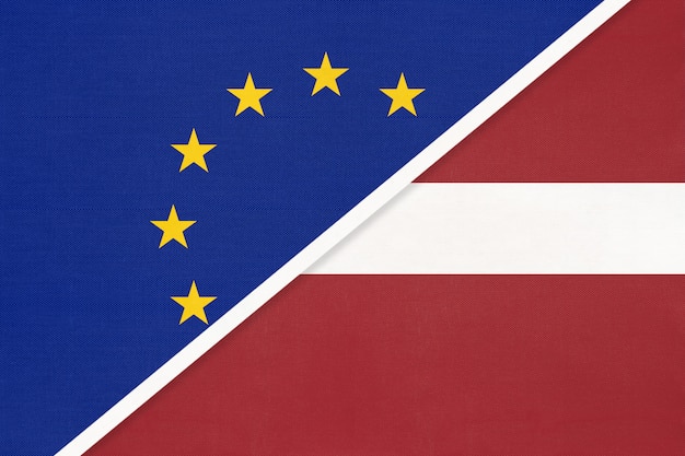 European Union or EU vs Latvia national flag