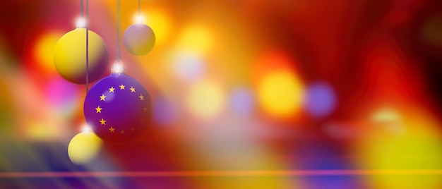 European Union flag on Christmas ball with blurred and abstract background