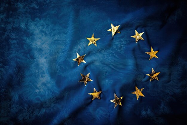 Photo european union flag displaying unity with golden stars against bright blue sky