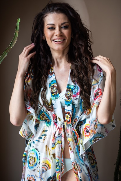 European woman on the tropical resort wearing beachwear