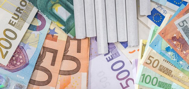 Euros paper Money EU with cigarettes Concept of high prices of tabacoo