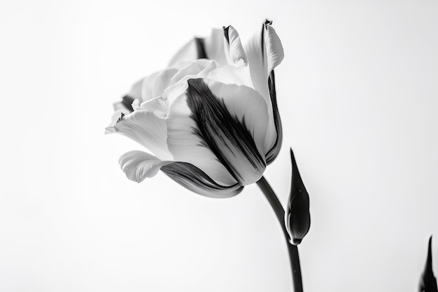 Eustoma bloom on white background with blurred black and white lines