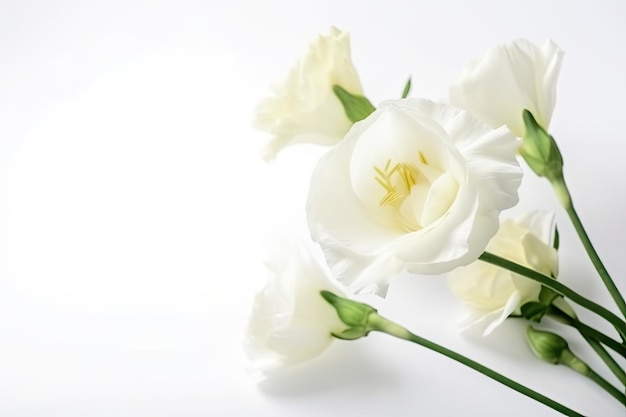 Eustoma bloom on white background with copy space for your text