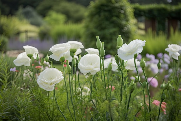 Eustoma in natural setting surrounded by lush greenery and wildlife