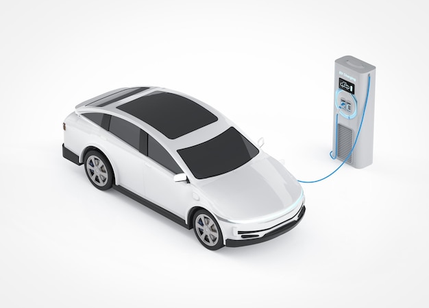 Ev car or electric vehicle charge battery plug in with recharging station