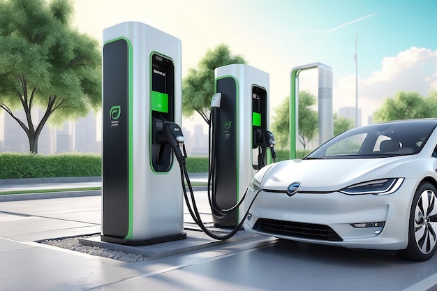 EV Charging Station Clean energy filling technology Electric car charging 3D illustration