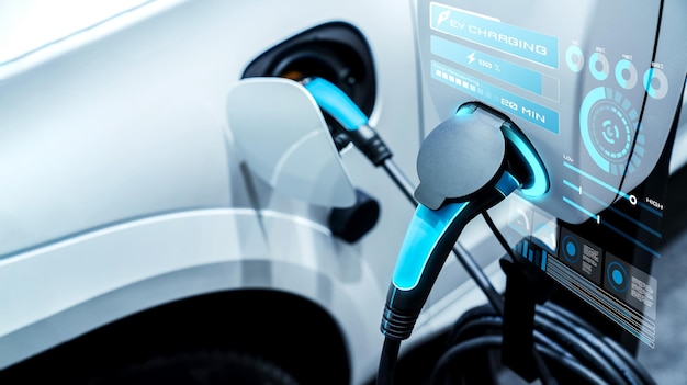 EV charging station for electric car in concept of alternative green energy