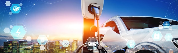 EV charging station for electric car in concept of alternative green energy