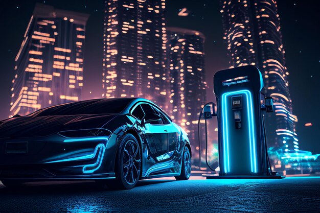 EV charging station for electric car in concept green energy Created with Generative AI technology