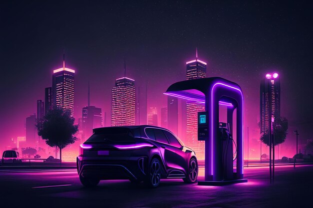 EV charging station for electric car in concept green energy Created with Generative AI technology