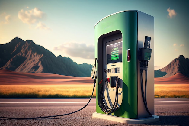 EV charging station for electric car in concept green energy Created with Generative AI technology