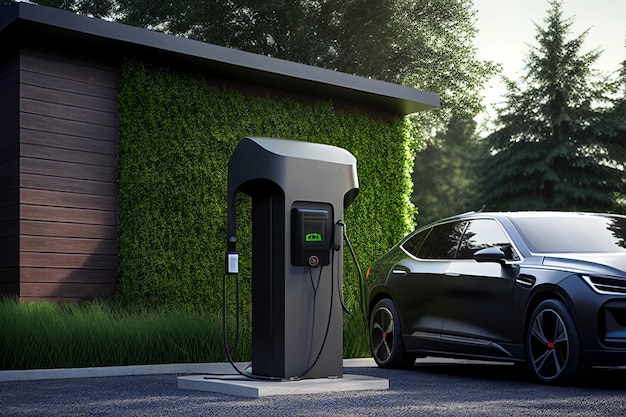 EV charging station for electric car in concept green energy Created with Generative AI technology