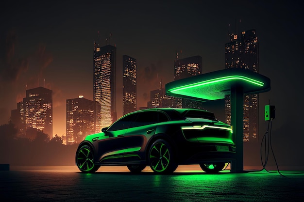 EV charging station for electric car in concept green energy Created with Generative AI technology