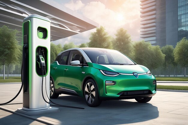 EV charging station for electric car in concept of green energy and eco power