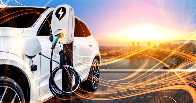 EV charging station for electric car in concept of green energy and eco power