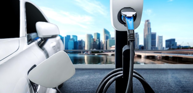 EV charging station for electric car in concept of green energy and eco travel