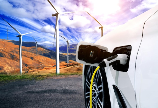 EV charging station for electric car in concept of green sustainable energy