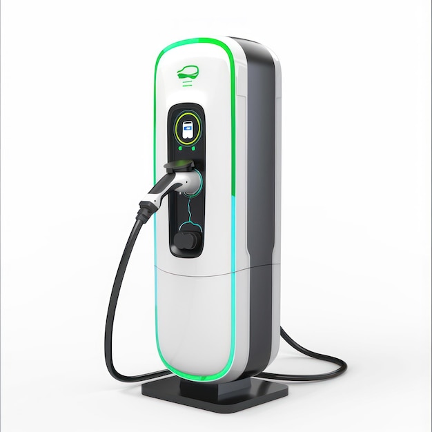 Photo ev charging station green energy power ev car on white background