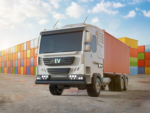 Ev logistic trailer truck or electric vehicle lorry at container terminal