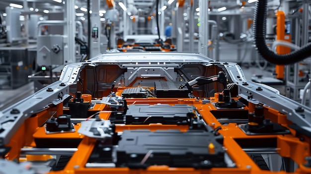 EV Production Line on Advanced Automated Smart Factory High Performance Electric Car Generative AI