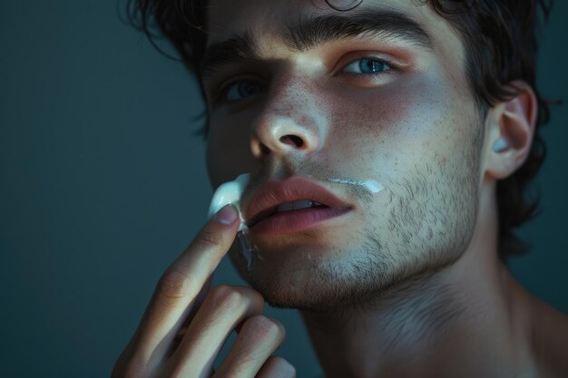 Photo even men like to be soft studio shot of a handsome young man applying cream to his face