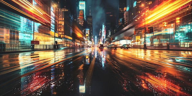 evening city blurred light car traffic high buildings New York background template