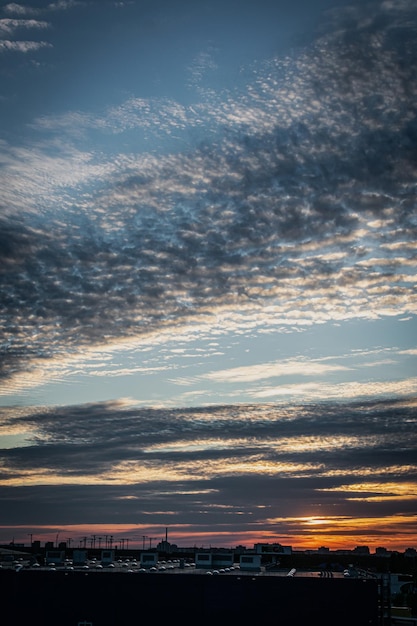 evening city sky at sunset urban landscape