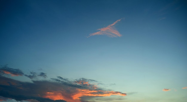 Evening dusk sky orange clouds with blue sky background