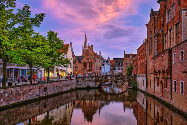 Evening dusk view of bruges brugge belgium