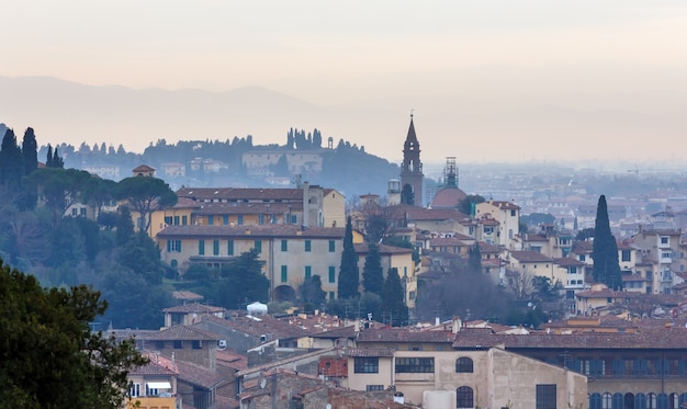 Evening Florence City top view Italy, Tuscany on Arno river.