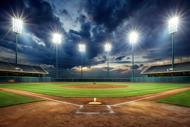 Evening Glow at the Baseball Stadium English