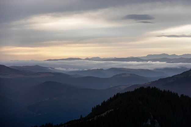 Evening landscape in Ciucas mountains in Romania