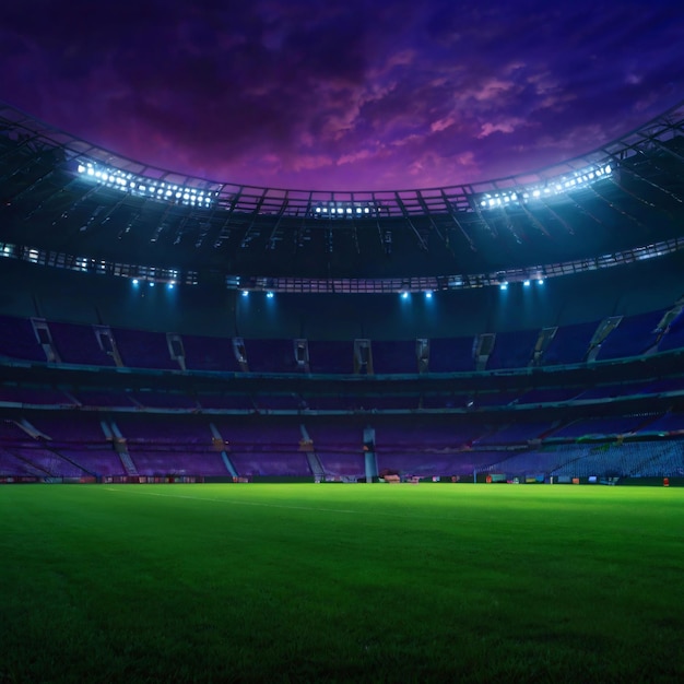 evening lights football stadium green grass fog purple flare magic