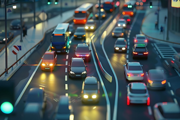 Photo evening rush hour traffic jam on a city street