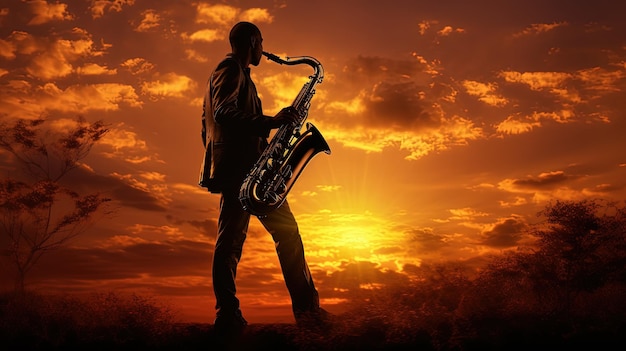 Evening saxophone performance silhouette concept