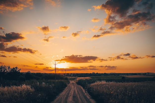 Evening sky at sunset in the countryside