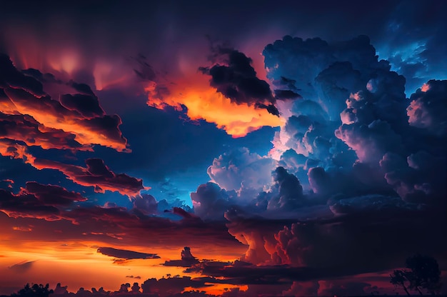 Evening sky with blue withe and orange clouds photography