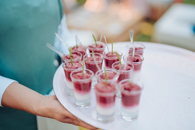 Evening summer wedding cocktail meal outdoors