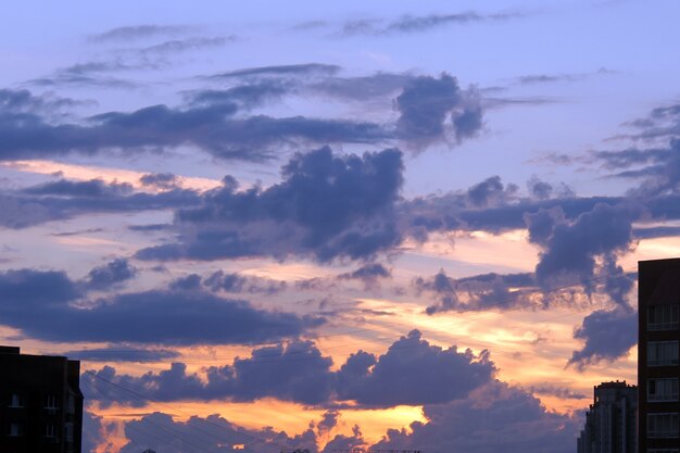 Evening sunset or sunrise, fluffy clouds